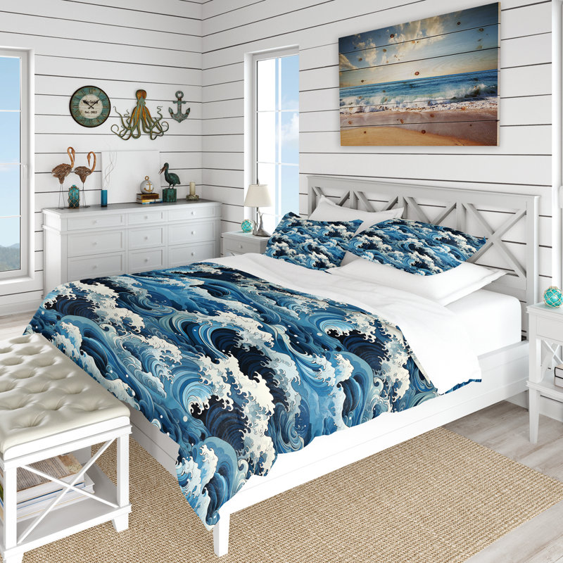 Ensemble de housse de couette Waves Japanese Hokusai, Housse de couette pour très grand lit et 2 très