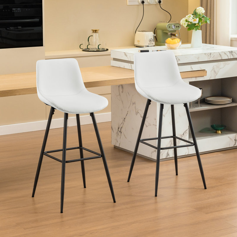 Tabouret de comptoir moderne en similicuir, Tabouret de bar (siège d'une hauteur de 28 po), 2, Blanc