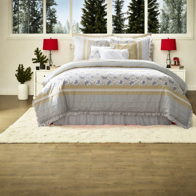 Elegant 9 Piece Cotton Percale Bedding Set, Yellow, Farmhouse Style