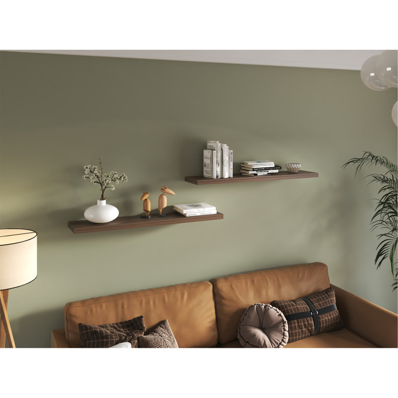 Ecco 47" Wide Floating Shelves Set Of 2, Shelves For Wall Decor For Bedroom, Bathroom Storage Shelves, Book Shelves For Living Room, Light Brown