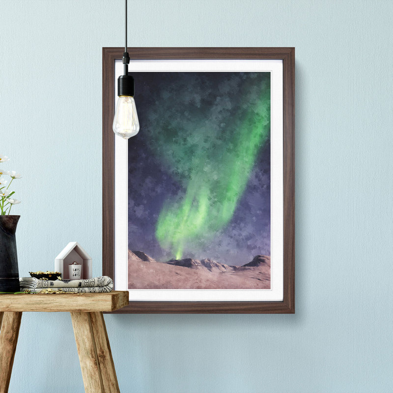 Northern Lights Aurora Borealis Abstract - Picture Frame Painting Print, 87cm H x 62cm W x 2cm D, Walnut Framed
