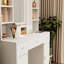 Meuble-lavabo blanc avec miroir à DEL et look élégant: 5 tiroirs, 2 armoires, réglables, prise de courant pour table à langer avec surface lisse - Armoires