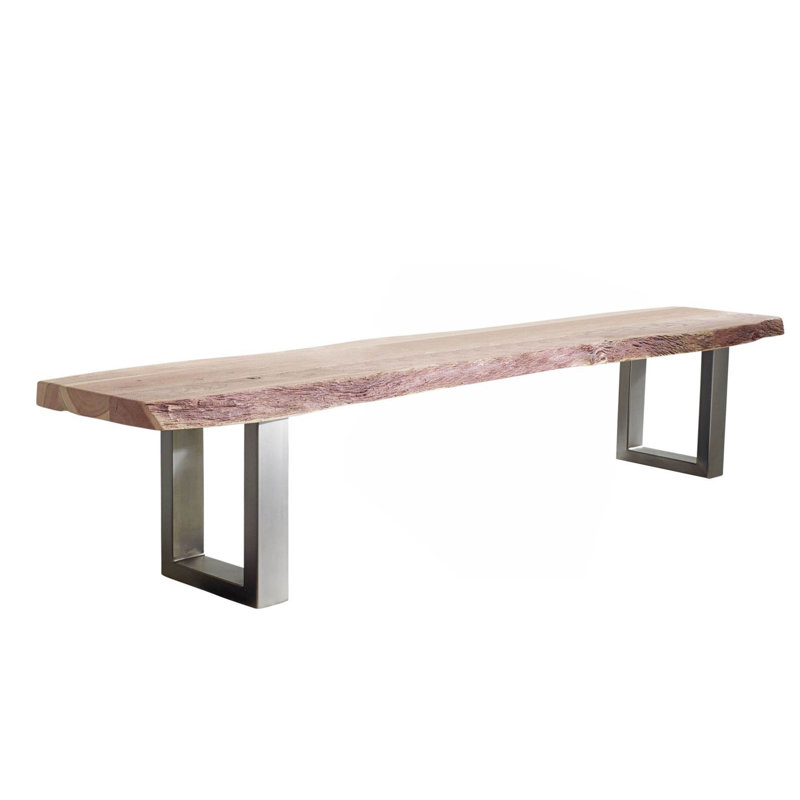 Freeform Solid Wood Bench, 45cm H x 195cm W x 77cm D, Natural Stone