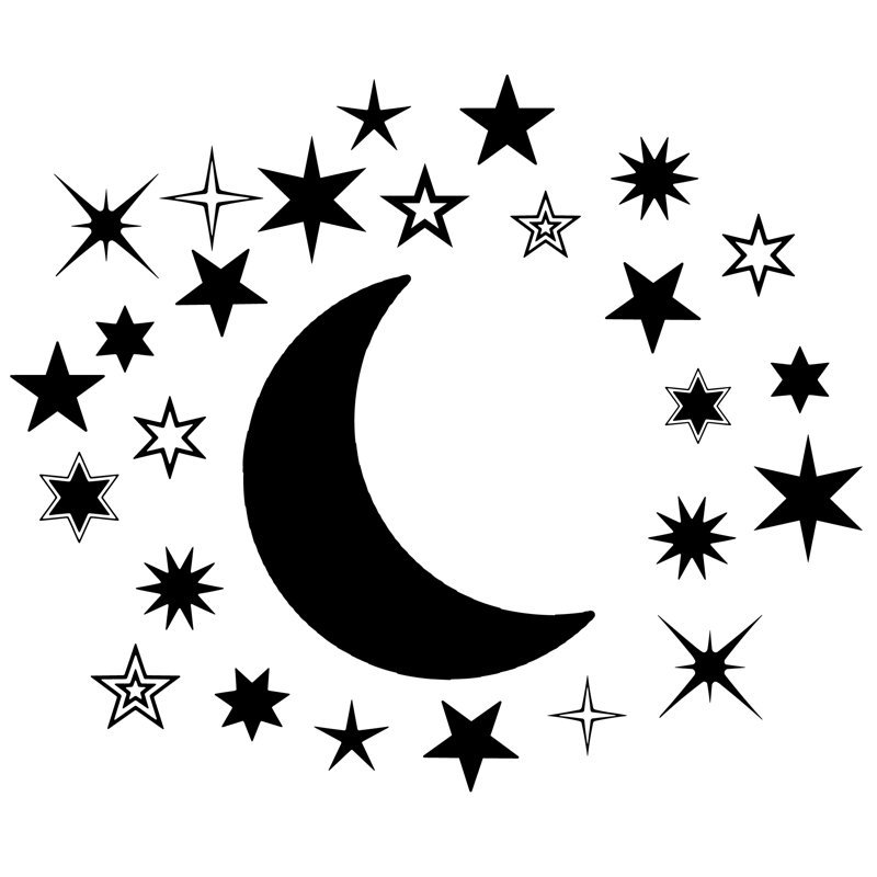 Adhésif décoratif lune et étoiles Barnsdall (ensemble de 27), Noir