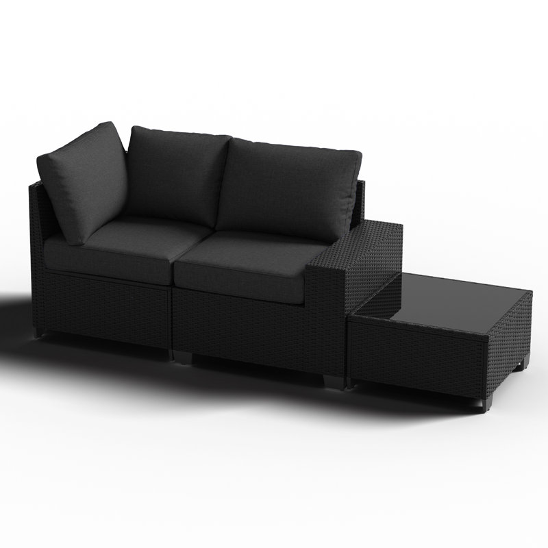 2 -Person Rattan Patio Safo With Cushions, Black, Black