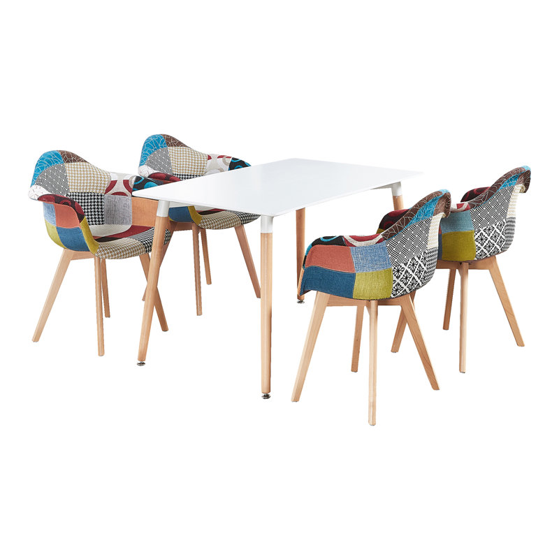 Sylas 4 Person Dining set - a Rectangular Plastic Dining Table with Wooden Legs and a Set of 4 Quilted Velvet Dining Chairs for Dining Room - Modern Dining Table Set