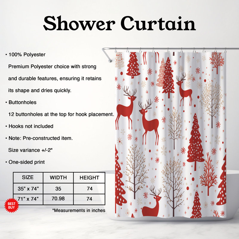 Rideau de douche Retro Xmas - Premium, H 74 po x l 71 po