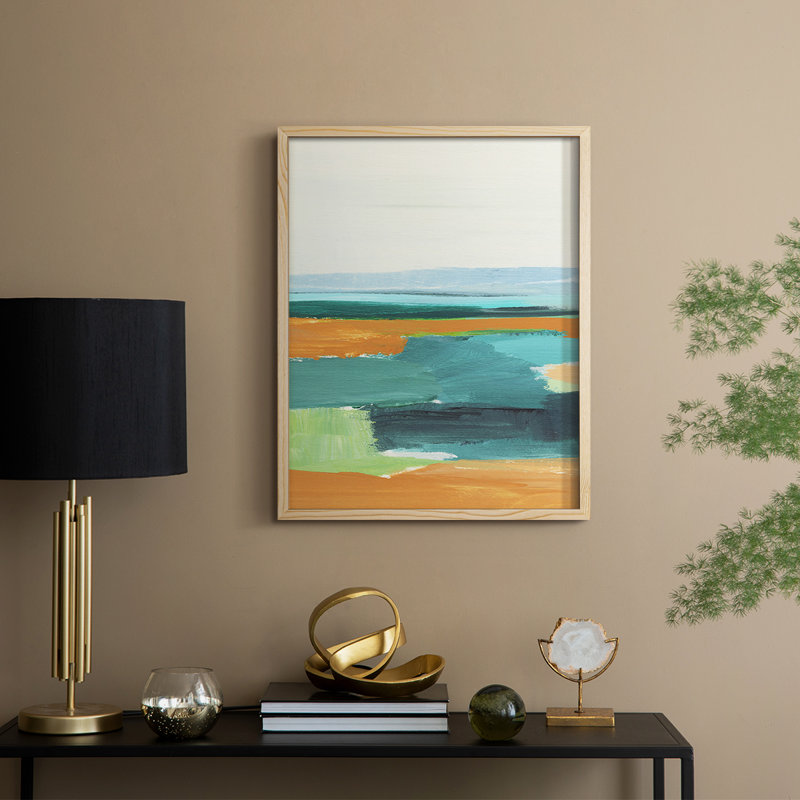 Turquoise et orange I, reproduction encadrée - bois massif, H 15 po x l 12 po