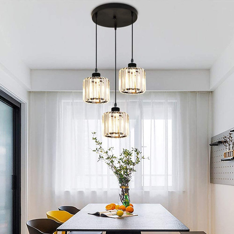 Luminaire suspendu cylindrique en grappe avec décorations en cristal 3 lumières Widefield