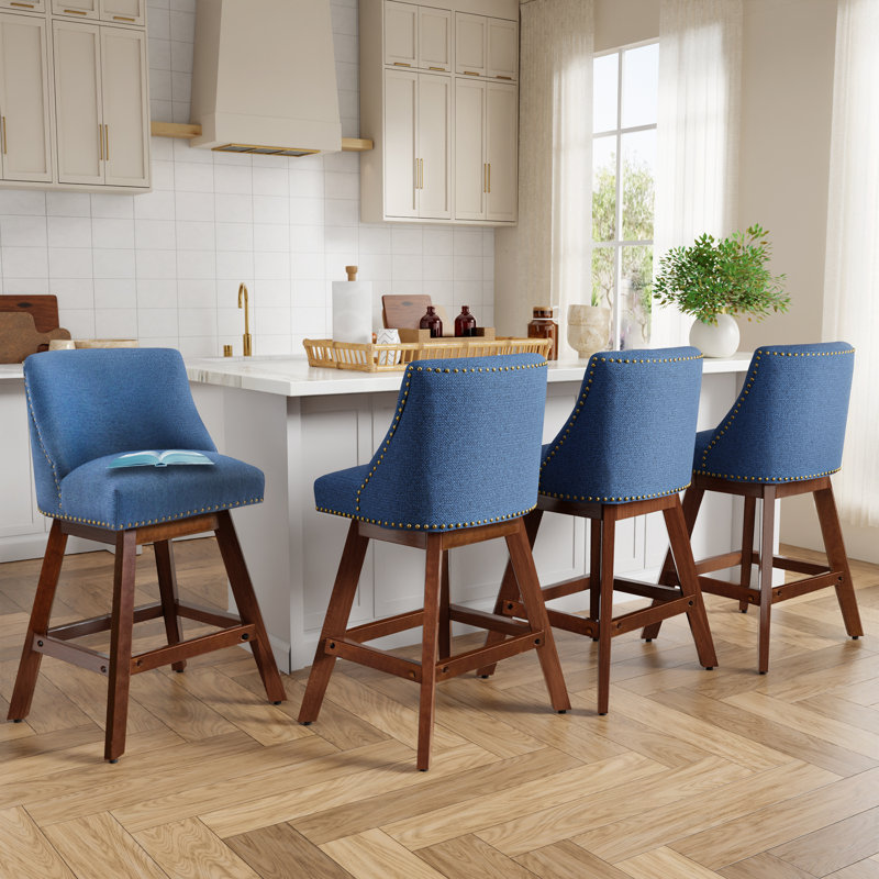 Tabourets de bar pivotants en tissu (lot de 6), Bleu