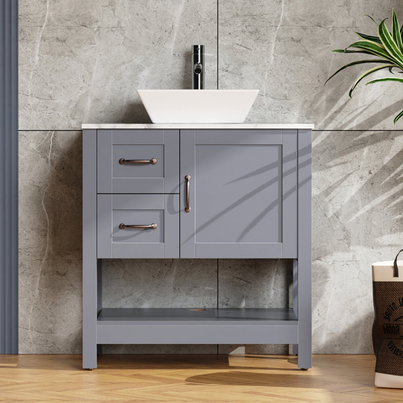 Meuble-lavabo simple 30 po avec comptoir en marbre