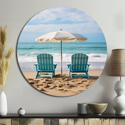 Chaises de plage, paysage III - bord de mer, art en métal rond