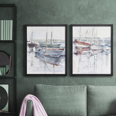 Watercolor Harbor Study I, toile encadrée de qualité supérieure - prête à être accrochée