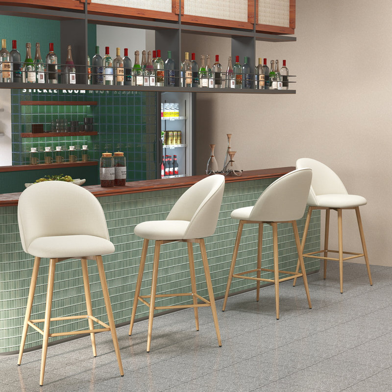 George Oliver Modern 26" Swivel Counter Stool - Fabric Upholstery with Oak Legs, Stylish Seating for Kitchen Bar or Dining Area