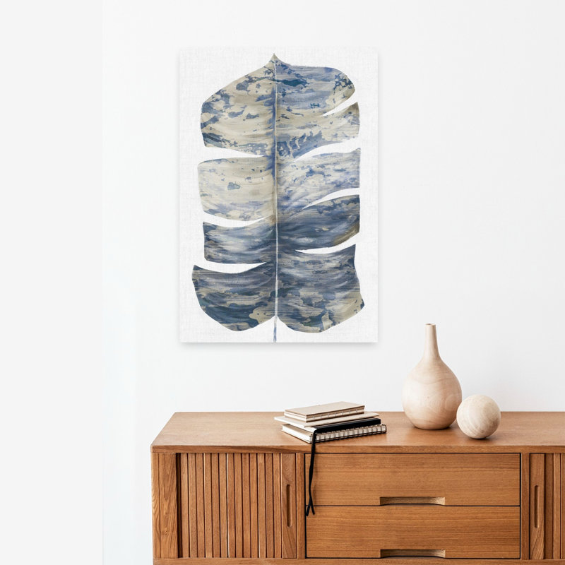 Grande feuille indigo II, art biologique naturel serein, H 24 po x l 16 po