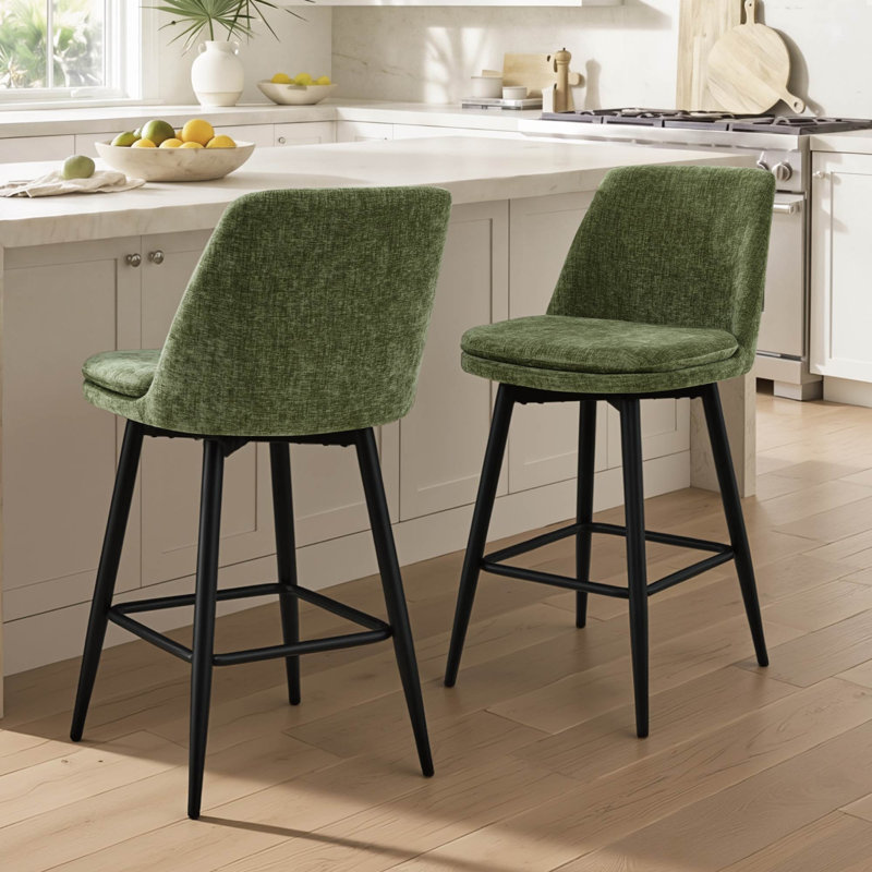 Tabouret tournant Mid-Century, hauteur comptoir, base, Polyester vert / mélange de polyester