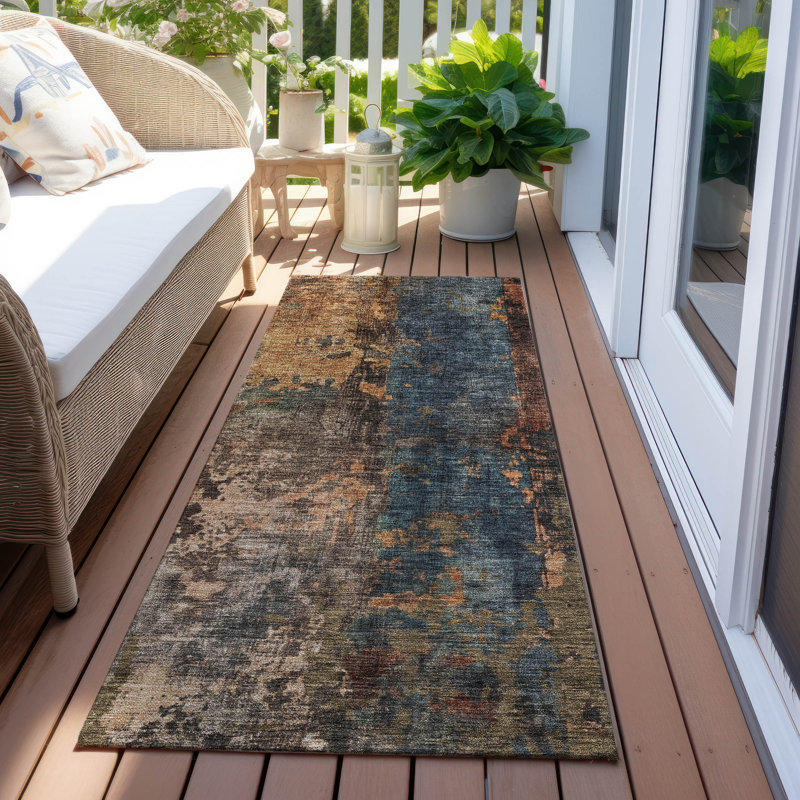 Nayara Blue Washable Indoor-Outdoor Rug - , 2'3" x 7'6"