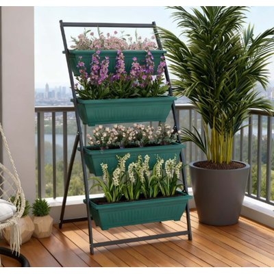 Pot pour plantes d'extérieur avec pot à fleurs surélevé à 4 niveaux avec 4 boîtes
