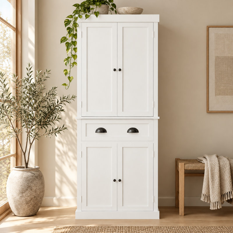 Meuble de salle de bain haut en bois autoportant, meuble de rangement avec portes, tiroir et étagères réglables