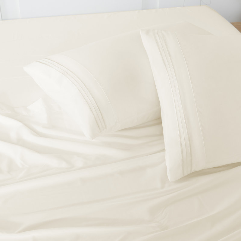 Luxury Embroidered Ultra Soft Microfiber Pillowcases (2-Pack) by Sweet Home Collection®, Ivory, Standard Pillowcase 