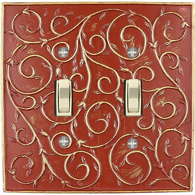 Plaque murale d'interrupteur à bascule French Scroll 2-Gang, Rouge parisien / or