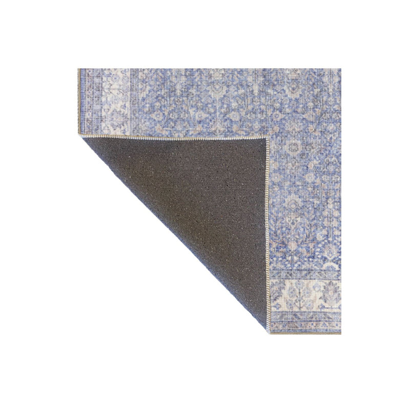 Tapis décoratif bleu à motif traditionnel lavable à la machine, Tapis de couloir 2 pi 6 po x 9 pi 10 po