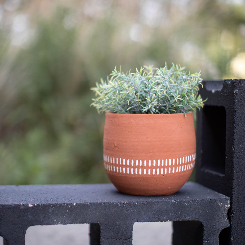 Handcrafted White Ticking Stripe Terracotta Pot Planter