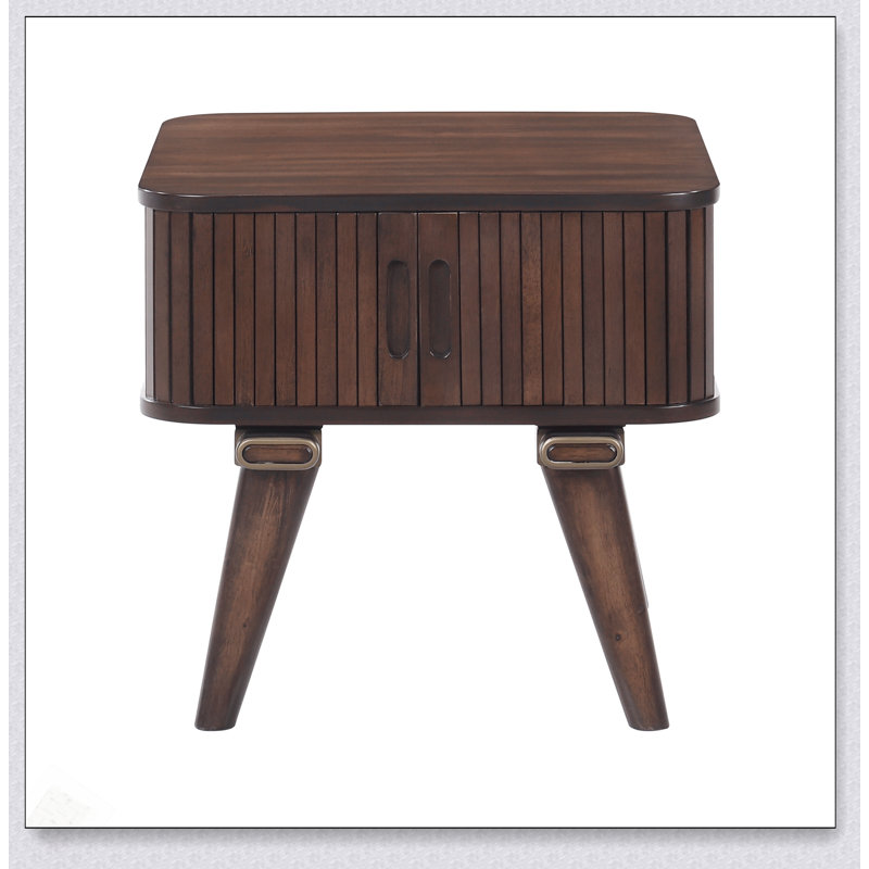 Table de bout avec rangement 1Pc avec finition noyer et portes tambour pour l'organisation moderne du salon