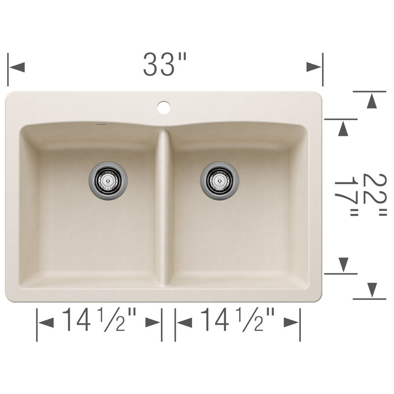 Diamond Silgranit 33" 50/50 Double Bowl Dual Mount Kitchen Sink - Soft White, Soft White