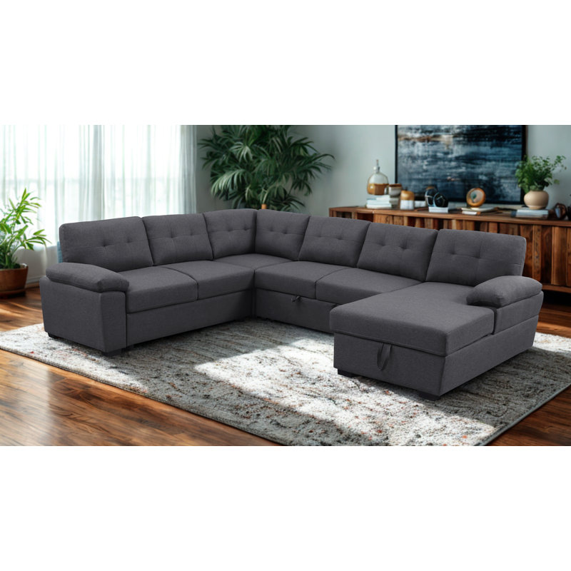 Lit Arusha en tissu Aine avec rangement, Gris foncé