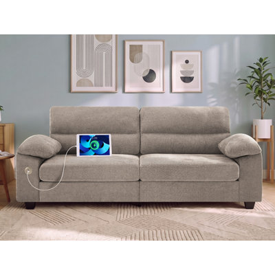 Causeuse surdimensionnée 87 po avec ports de chargement rapide intégrés, canapé en chenille à assise très profonde 87 po