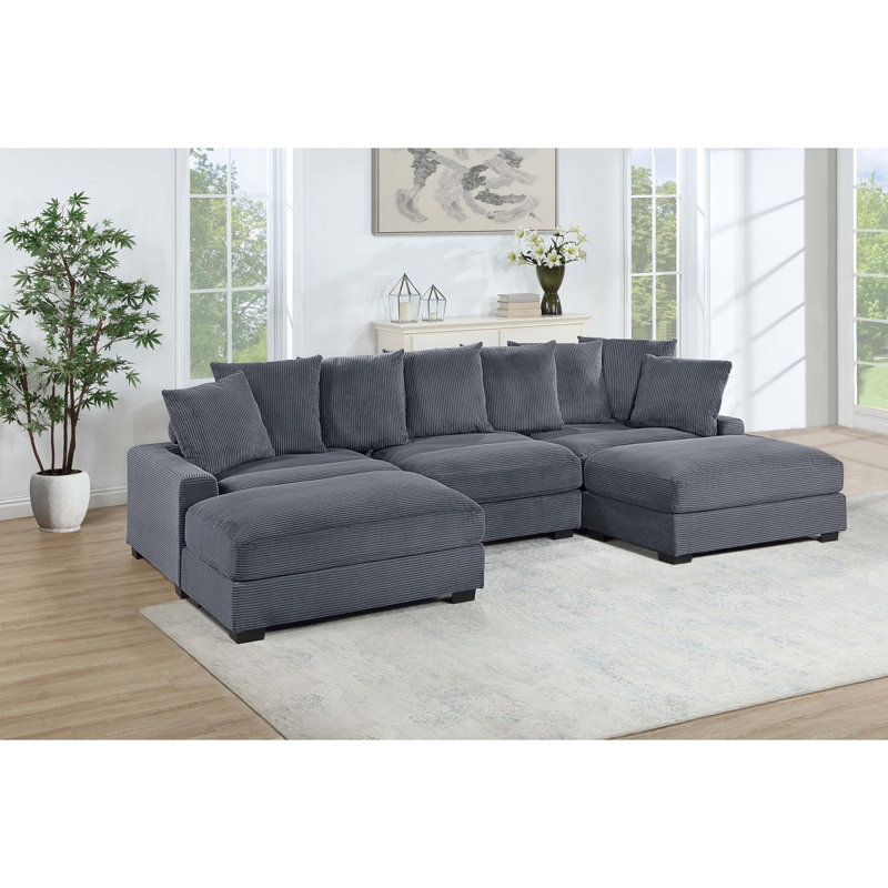 Mackenzie 91"W Light Gray Chenille Fabric Reversible Sleeper Sectional With Storage Chaise, Drop-Down Table, Cup Holders And Charging Ports
