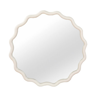 Wavy Round Solid Wood Frame Decorative Mirror,For Bedroom, Bathroom, Living Room, Entryway
