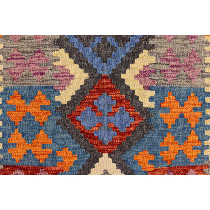 Tapis de couloir bleu / rouge / orange en laine noué à la main 2 pi 7 po x 6 pi 2 po Sidwell Southwestern