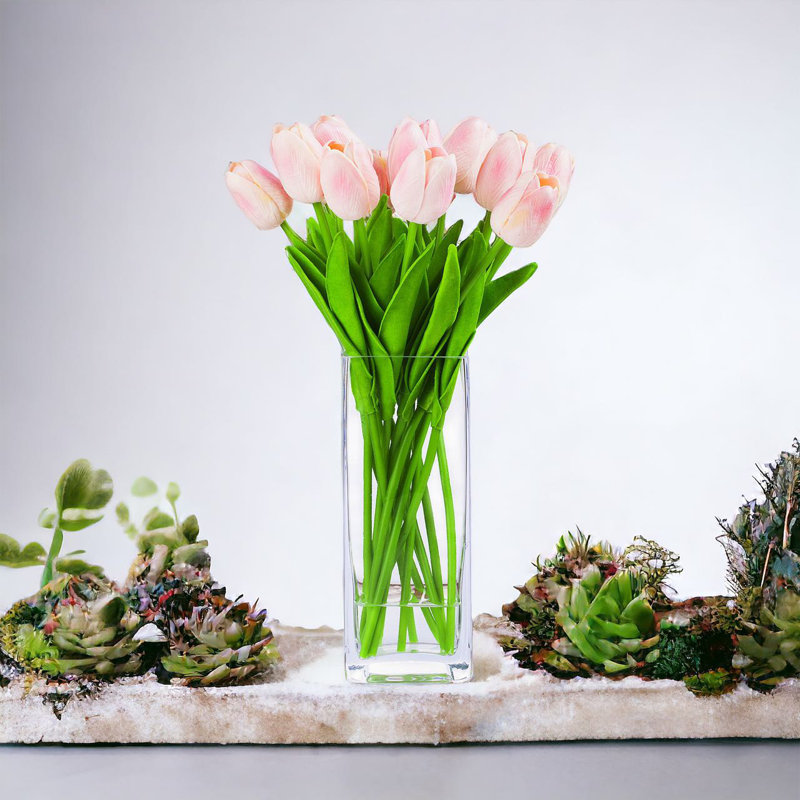 Natural Fibres Tulip Arrangement in Vase, Pink