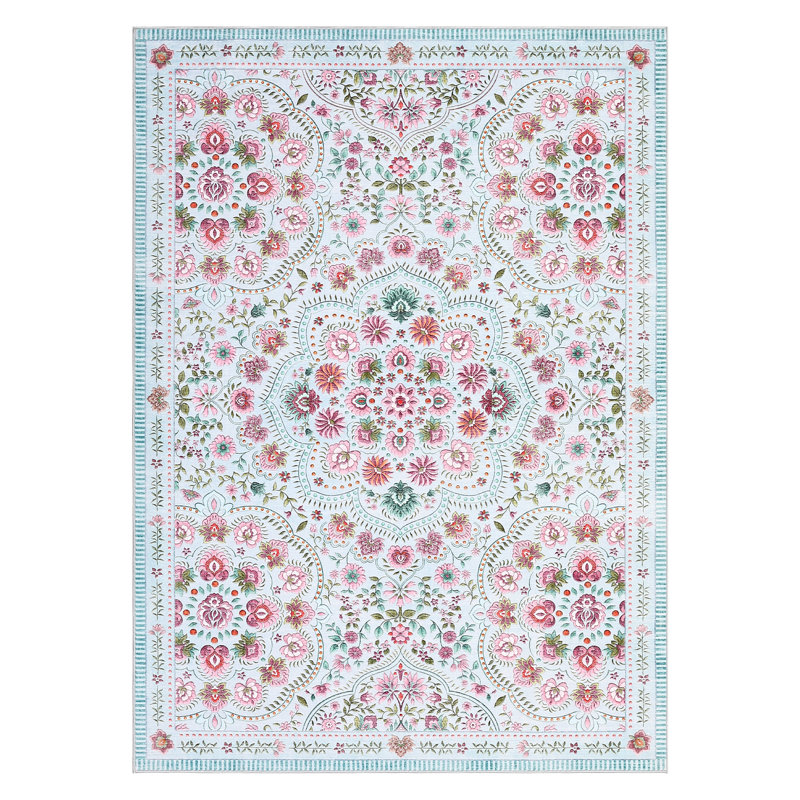 Washable Floral 9x12 Area Rugs for Living Room Farmhouse Non Slip Bedroom Rug for Nursery Playroom Dining Room Rugs Light Blue