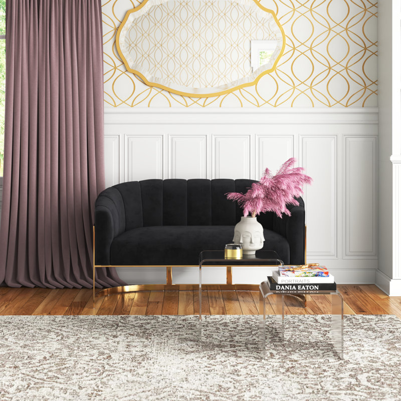 Tellico 50'' Velvet Loveseat, Black Velvet