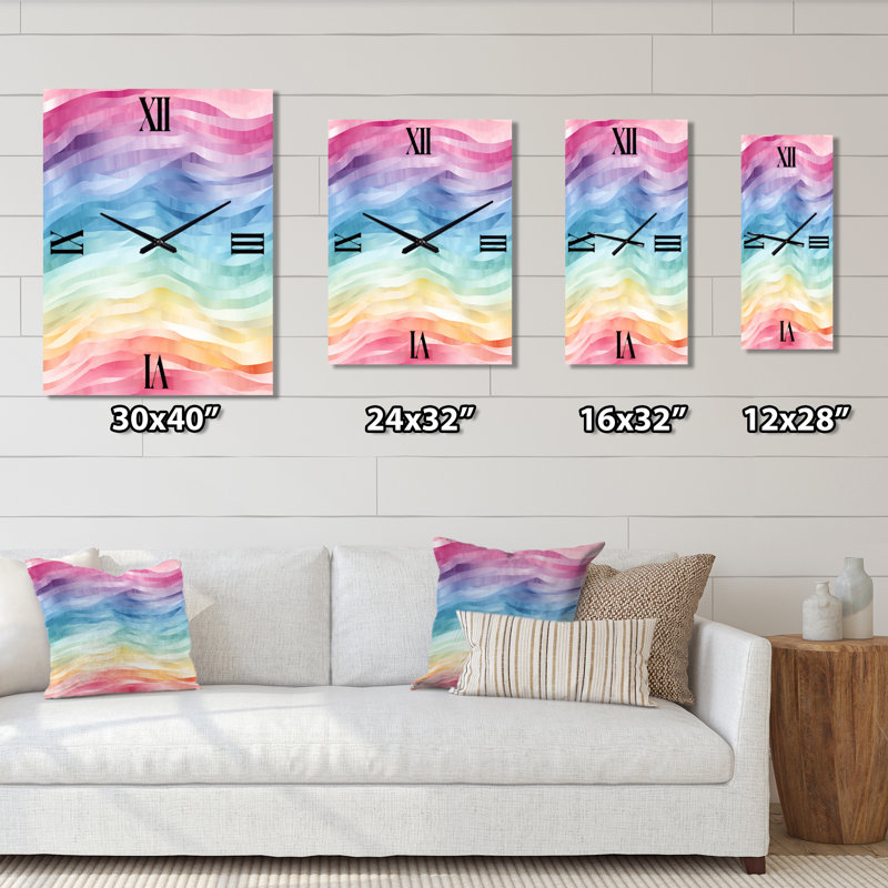 Horloge murale moderne surdimensionnée à rayures multicolores, Très grand