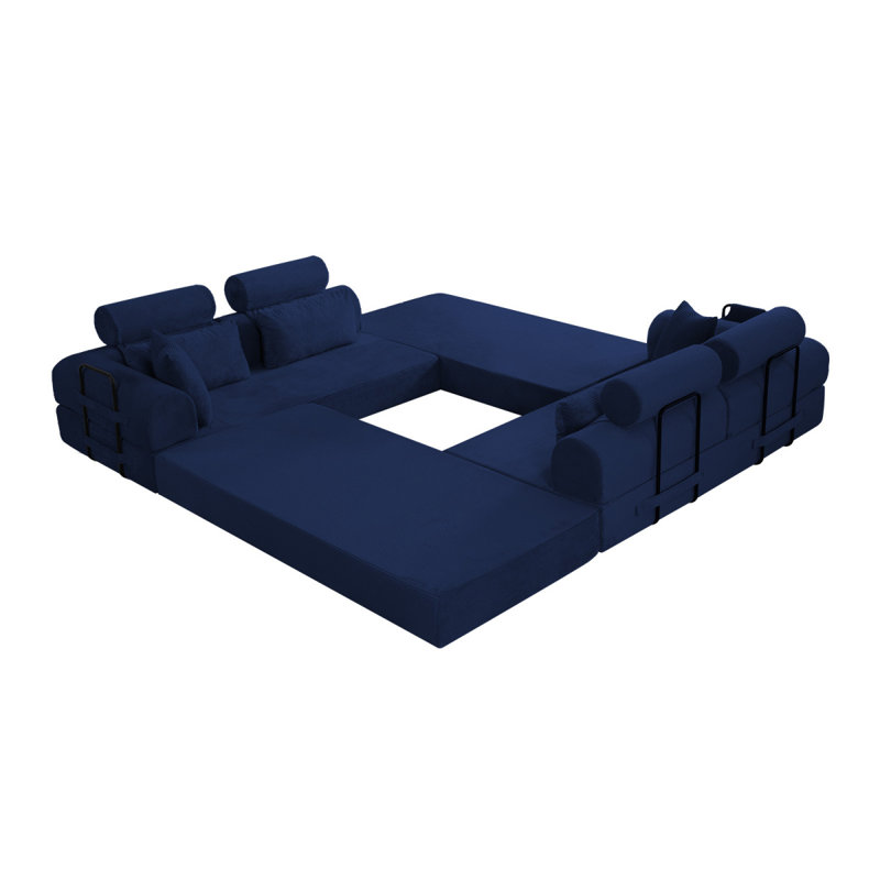 Canapé modulaire en forme de L, canapé modulaire compressé en velours côtelé de style minimaliste moderne, se déplie en lit, chambre à coucher, canapé compressé confortable, conception éco-efficace (bleu)