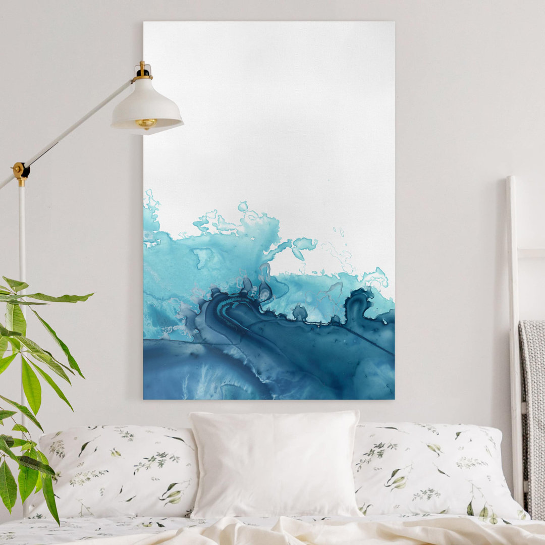 Leinwandbild - Welle Aquarell Blau I