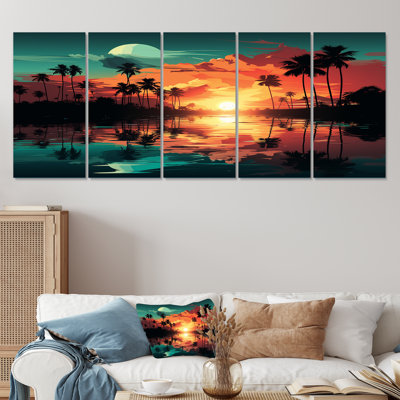 Orange Sunset Bold Landscape II - Coastal Sunset 5 Piece Wall Art