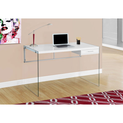 Computer Desk, Home Office, Desk With Storage Drawers And Tempered Glass Legs