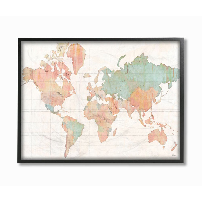 «World Map», reproduction, H 11 po x l 14 po x P 1,5 po, Giclée encadrée noir minuit