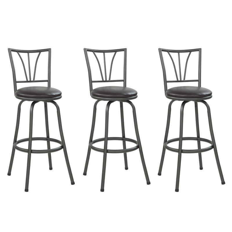 Tabouret de bar pivotant à 360 ° en métal noir 24 po ou 29 po Azalea Park, Faux cuir, Noir