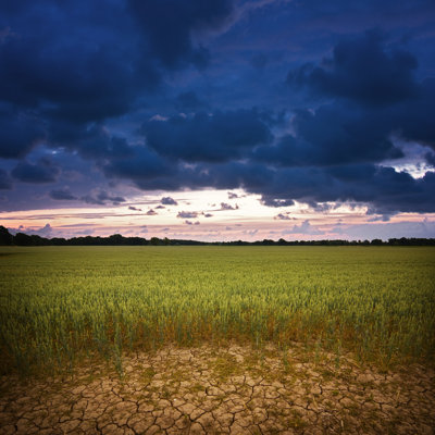 Dark clouds above field at sunset 108220106