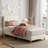 Twin XL Bed Frame, Boucle Upholstered Platform Bed with Wave Headboard for Girls/Kids, Easy Assembly, Wooden Slats Support, No Box Spring Needed, Beige-432198678