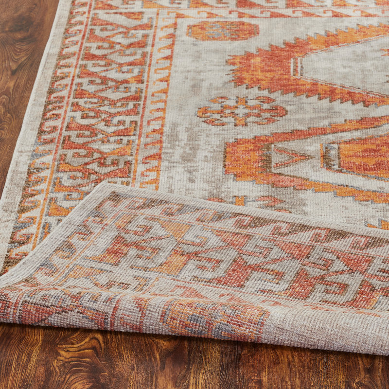 Tribal Elegance Orange/Rust/Grey Hand-Knotted Wool Area Rug, Rectangle 3' x 5', Orange