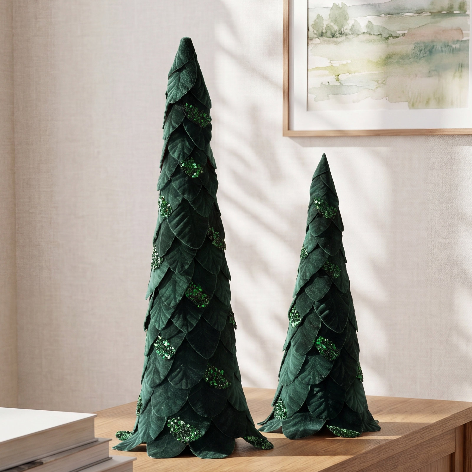 Green Beaded Leaf Pine Tree (Set of 2)