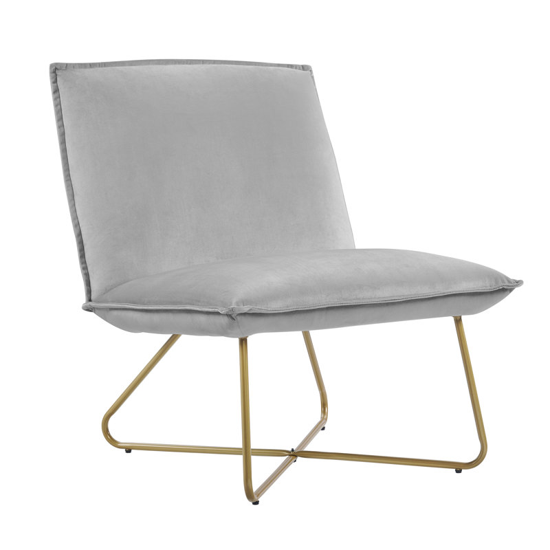 Velvet Upholstered Accent Chair with Metal Legs, Gray Polyester