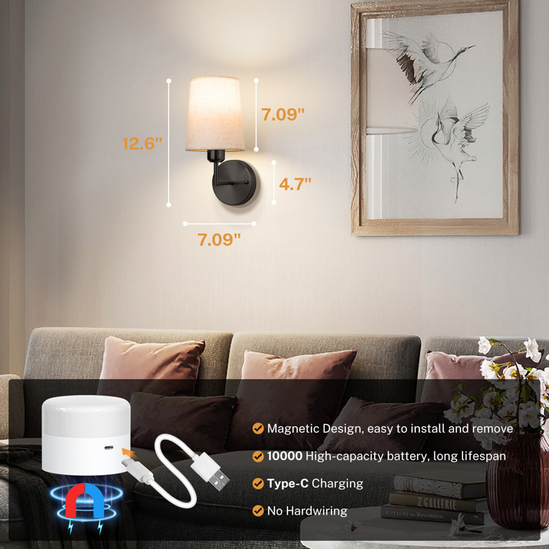 Ensemble de 2 appliques murales à piles avec pile, 10000 mah, lumière de couloir rechargeable sans fil avec télécommande, lampe à intensité variable 3 couleurs pour le salon